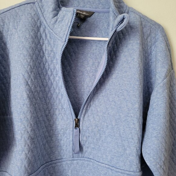 Eddie Bauer Blue Sweater Women's Quilted 1/2 Zip Heathered Pullover NWT - Picture 6 of 8